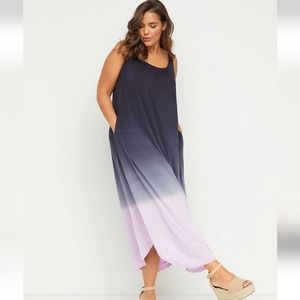 Lane Bryant Livi dip dye maxi dress with curve hem, size 22/24, navy and lilac
